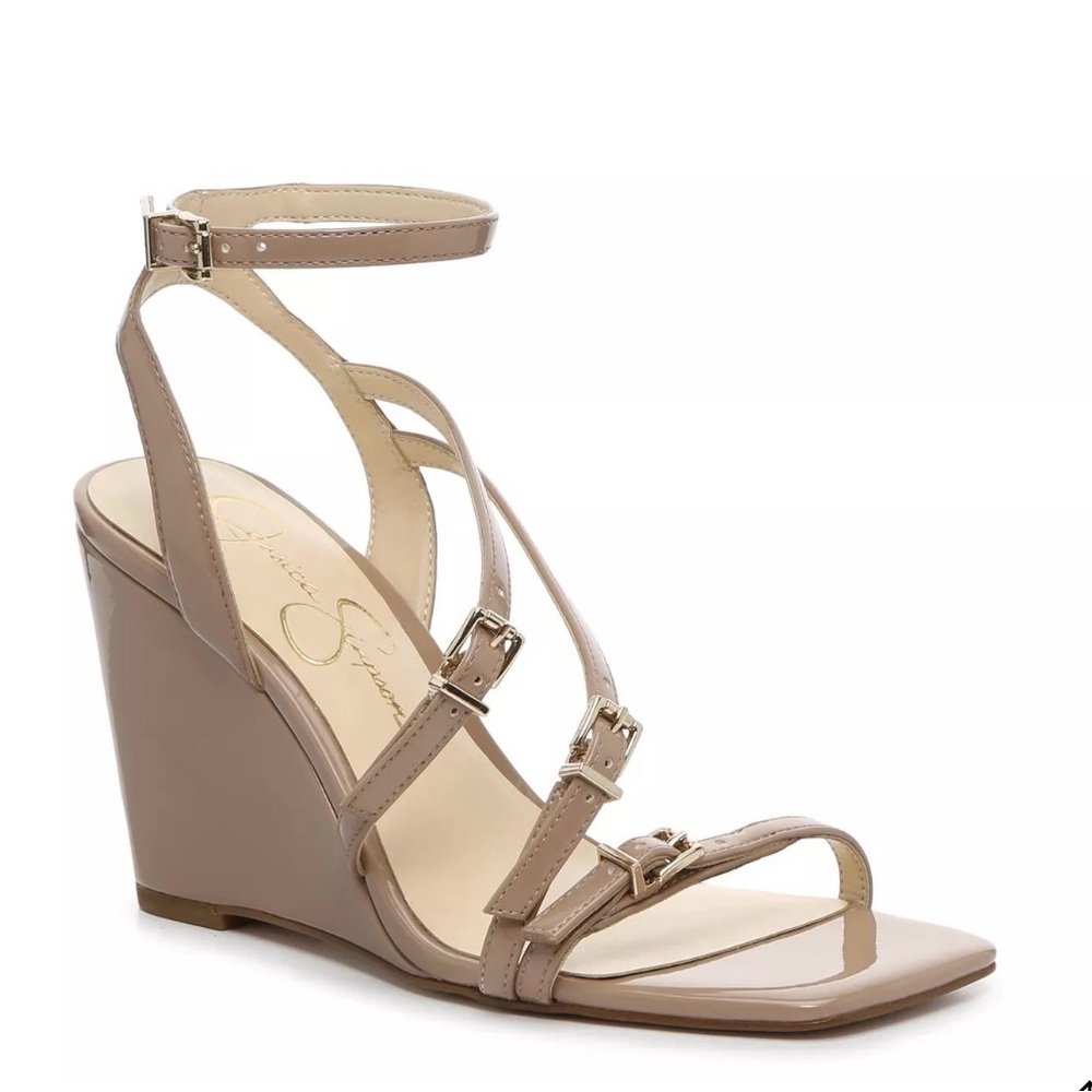 Jessica Simpson Taupe Strappy Wedges